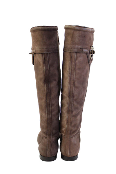 Tory Burch Womens Side Zip Block Heel Logo Knee High Boots Brown Suede Size 6