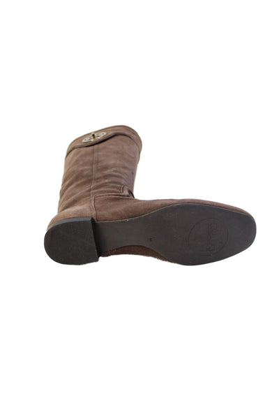 Tory Burch Womens Side Zip Block Heel Logo Knee High Boots Brown Suede Size 6