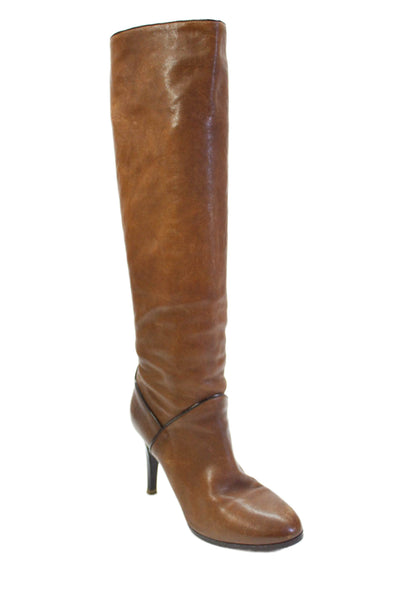 Chloe Womens Slip On Stiletto Round Toe Knee High Boots Brown Leather Size 35