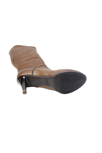 Chloe Womens Slip On Stiletto Round Toe Knee High Boots Brown Leather Size 35