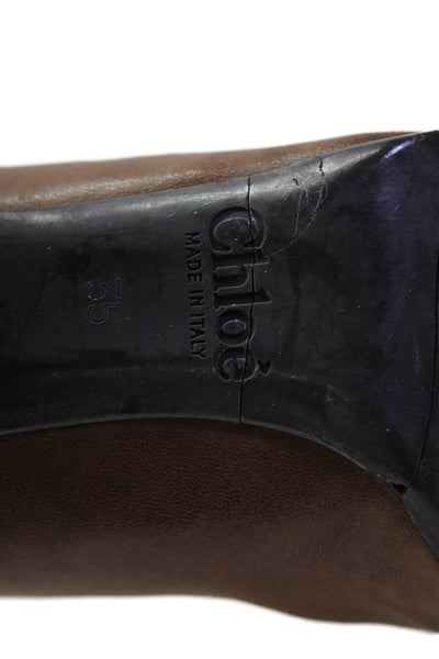 Chloe Womens Slip On Stiletto Round Toe Knee High Boots Brown Leather Size 35