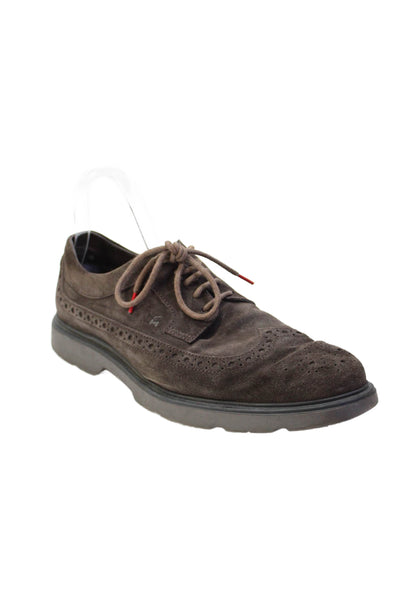 Hogan Mens Lace Up Round Toe Laser Cut Suede Oxfords Brown Size 8.5