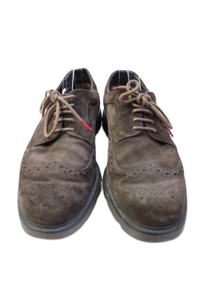 Hogan Mens Lace Up Round Toe Laser Cut Suede Oxfords Brown Size 8.5