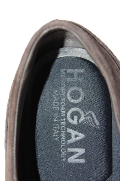 Hogan Mens Lace Up Round Toe Laser Cut Suede Oxfords Brown Size 8.5