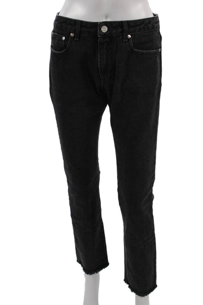 MSGM Unisex Ankle Cropped Black Jeans Mid Rise Cotton Spandex Size 40