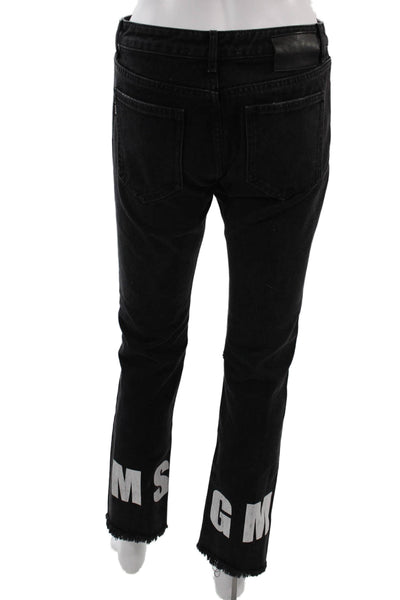 MSGM Unisex Ankle Cropped Black Jeans Mid Rise Cotton Spandex Size 40
