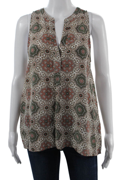 Joie Womens Tunic Blouse Silk Paisley Sleeveless V-Neck Beige Size XS