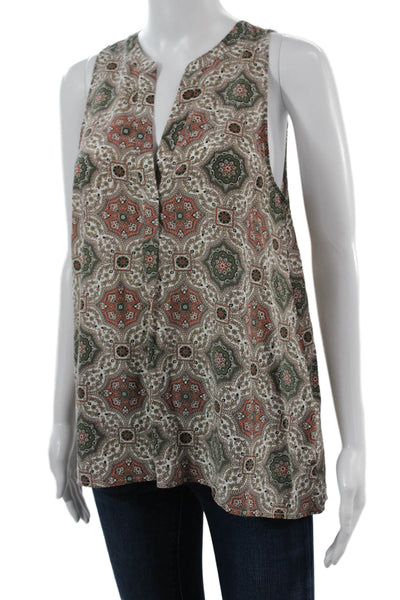 Joie Womens Tunic Blouse Silk Paisley Sleeveless V-Neck Beige Size XS