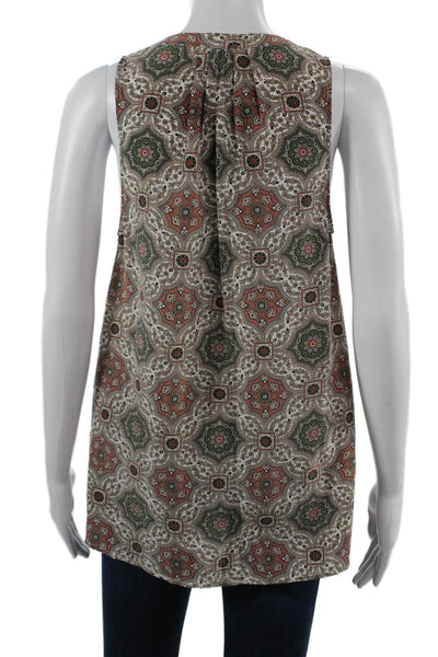 Joie Womens Tunic Blouse Silk Paisley Sleeveless V-Neck Beige Size XS