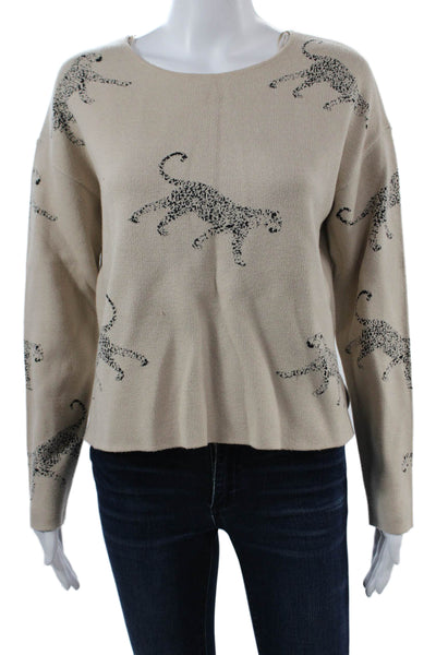 Catherine Malandrino Unisex Beige Animal Print Pullover Sweater Size M