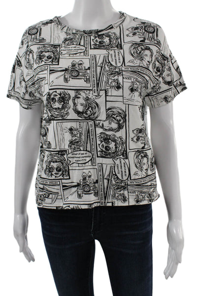 Zara Womens Jersey White Graphic Comics T-Shirt Crew Neck Short Sleeve Size S