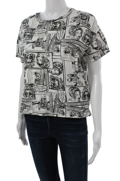 Zara Womens Jersey White Graphic Comics T-Shirt Crew Neck Short Sleeve Size S