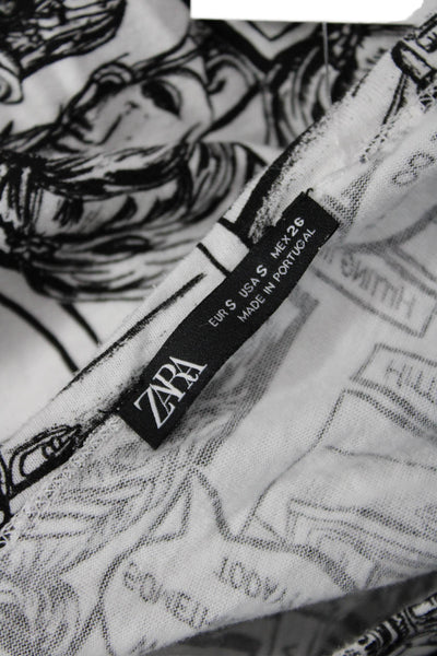 Zara Womens Jersey White Graphic Comics T-Shirt Crew Neck Short Sleeve Size S