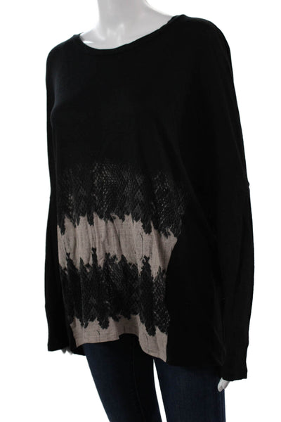 Allsaints Women Black Tunic Long Sleeve Viscose Linen Round Neck Size S