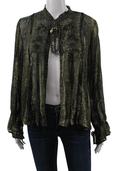 Zara Womens Black Snake Print High Neck Long Sleeve Viscose Blouse Size S