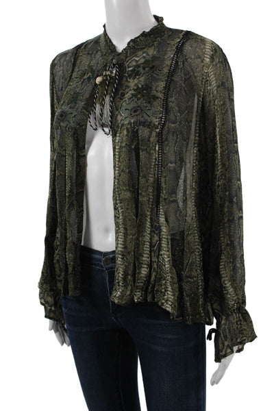 Zara Womens Black Snake Print High Neck Long Sleeve Viscose Blouse Size S