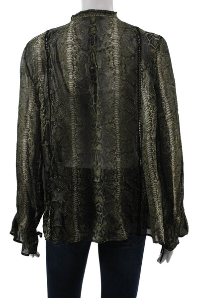 Zara Womens Black Snake Print High Neck Long Sleeve Viscose Blouse Size S
