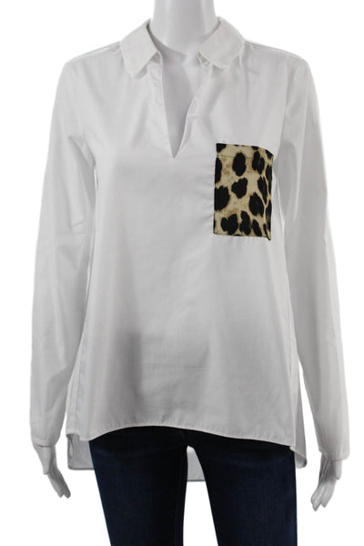 Zara Women Collared Leopard Print Button Front Long Sleeve Blouse Size S