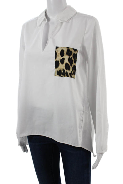 Zara Women Collared Leopard Print Button Front Long Sleeve Blouse Size S