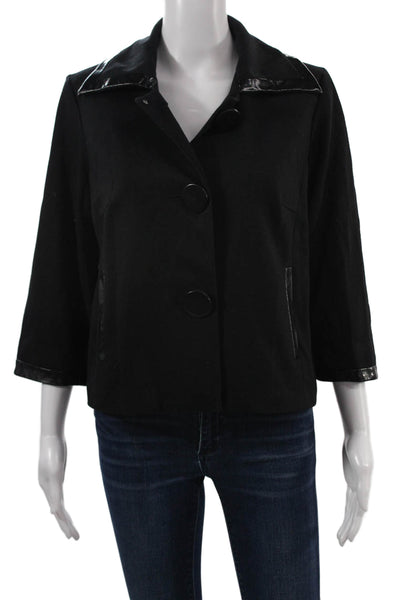Sandro Womens Collared Black Button Solid 3/4 Sleeve Jacket Size M