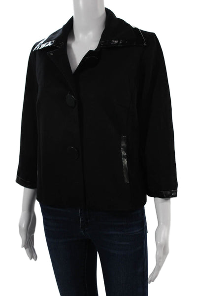 Sandro Womens Collared Black Button Solid 3/4 Sleeve Jacket Size M