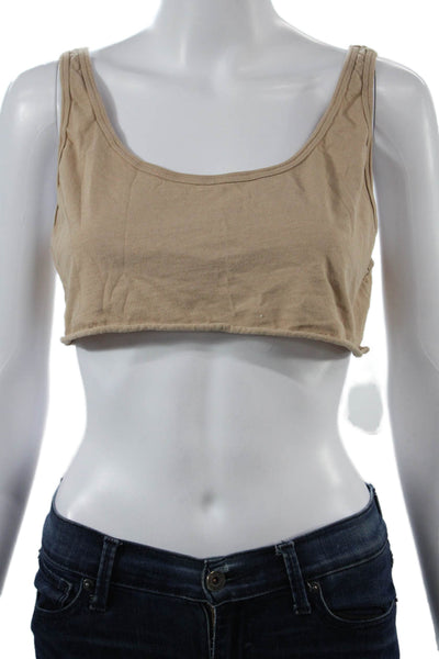 Talentless Womens Cropped Sleeveless Tank Beige Cotton Round Neck Size M