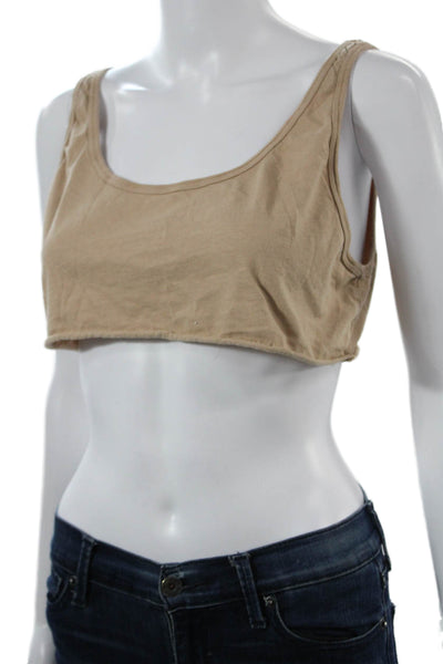 Talentless Womens Cropped Sleeveless Tank Beige Cotton Round Neck Size M