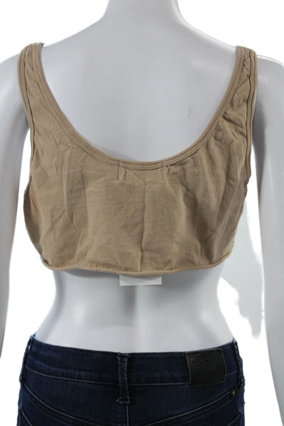 Talentless Womens Cropped Sleeveless Tank Beige Cotton Round Neck Size M