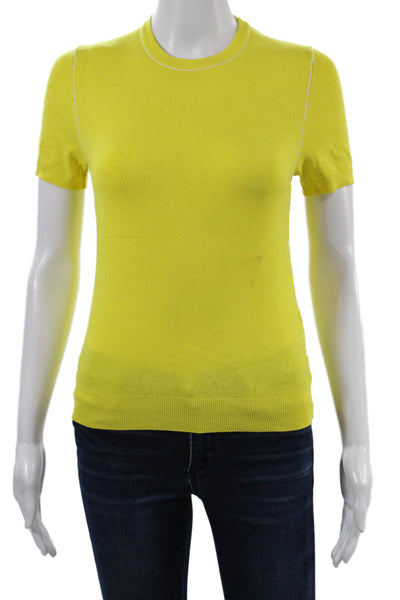 Zara Women Basic Yellow Crew Neck Short Sleeve T-Shirt Viscose Blend Size S