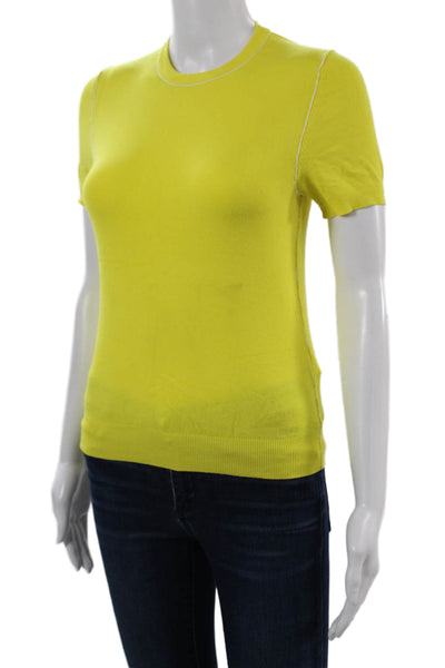 Zara Women Basic Yellow Crew Neck Short Sleeve T-Shirt Viscose Blend Size S