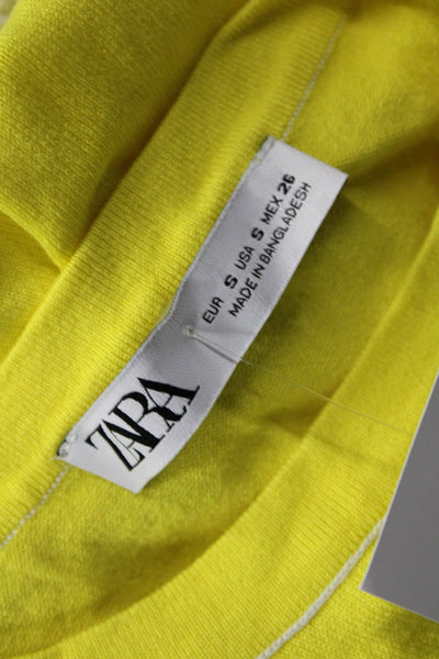 Zara Women Basic Yellow Crew Neck Short Sleeve T-Shirt Viscose Blend Size S