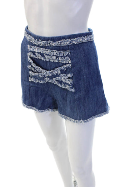 Alexis Womens Bohemian Dark Blue Zip Cotton Blend Shorts Size S
