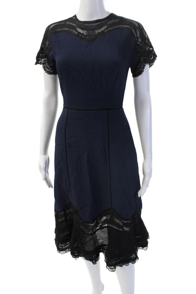 Jonathan Simkhai Women Fit & Flare Dark Blue Midi Dress Short Sleeve Size 2