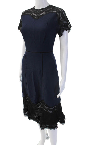 Jonathan Simkhai Women Fit & Flare Dark Blue Midi Dress Short Sleeve Size 2
