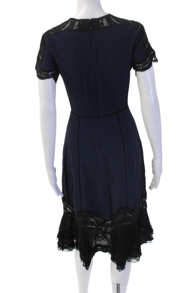 Jonathan Simkhai Women Fit & Flare Dark Blue Midi Dress Short Sleeve Size 2