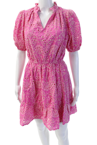 Sugar Lips Women Fit Flare Mini Floral V-Neck Short Sleeve Cotton Dress Size XS