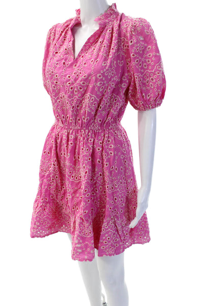 Sugar Lips Women Fit Flare Mini Floral V-Neck Short Sleeve Cotton Dress Size XS