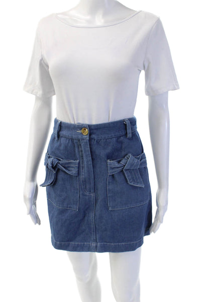 Ryder Womens A-Line Mini Skirt Blue Cotton Size XS