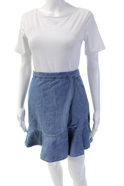 Draper James Womens Flare Wrap Skirt Blue Cotton Solid Short Size 0