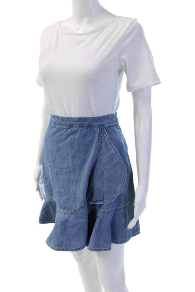Draper James Womens Flare Wrap Skirt Blue Cotton Solid Short Size 0