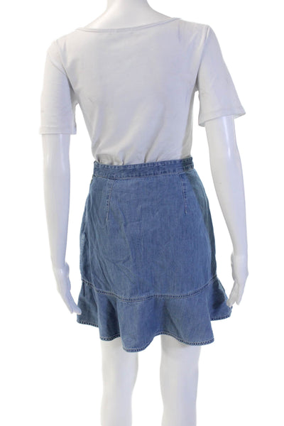 Draper James Womens Flare Wrap Skirt Blue Cotton Solid Short Size 0