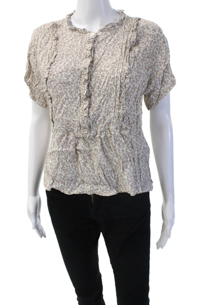 Current/Elliott Womens Beige Floral Rayon Blouse Short Sleeve Boho Size 2