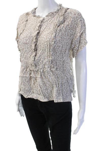 Current/Elliott Womens Beige Floral Rayon Blouse Short Sleeve Boho Size 2