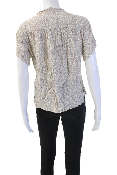 Current/Elliott Womens Beige Floral Rayon Blouse Short Sleeve Boho Size 2