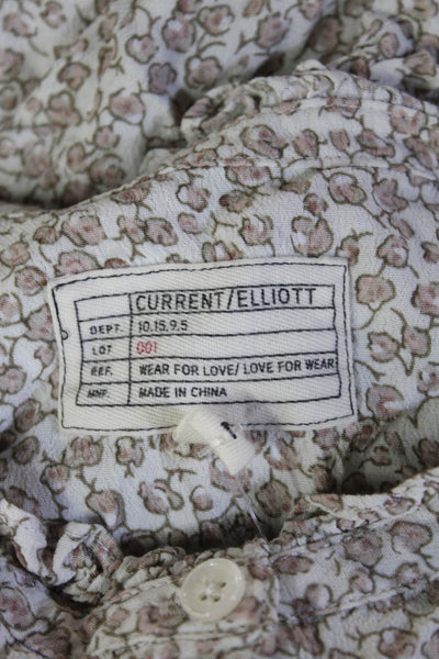Current/Elliott Womens Beige Floral Rayon Blouse Short Sleeve Boho Size 2