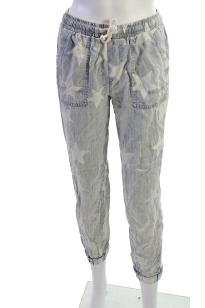 Vintage Havana Women Cropped Light Blue Joggers 100% Tencel Stars Size S