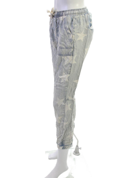 Vintage Havana Women Cropped Light Blue Joggers 100% Tencel Stars Size S