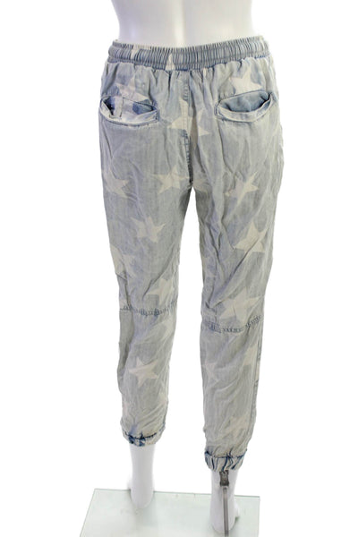 Vintage Havana Women Cropped Light Blue Joggers 100% Tencel Stars Size S