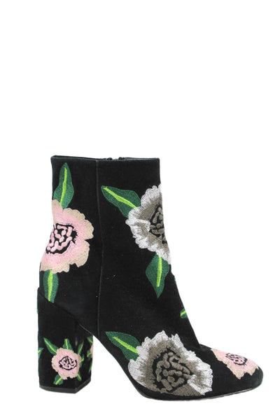 Rebecca Minkoff Womens Floral Embroidered Heeled Ankle Boots Black Size 7
