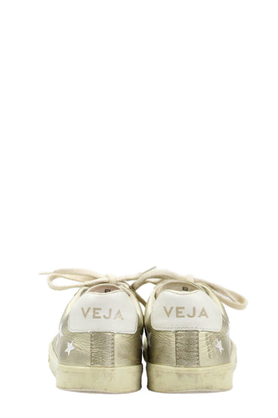 Veja x Madewell Womens Metallic Leather Lace-Up Casual Sneakers Gold Size 6